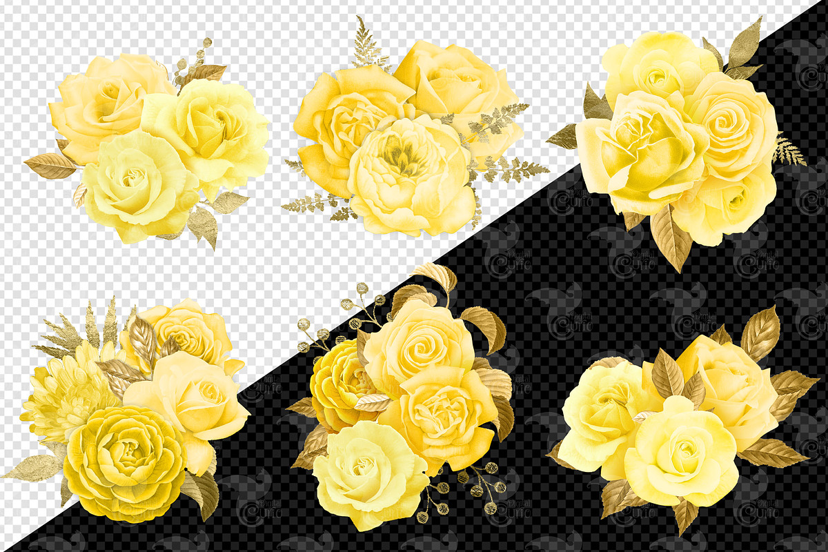 Yellow and Gold Floral Clipart, an Illustration by Digital Curio (Photo 3 of 5)