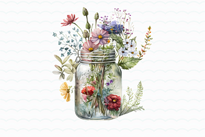 Flowers In Jar Watercolor