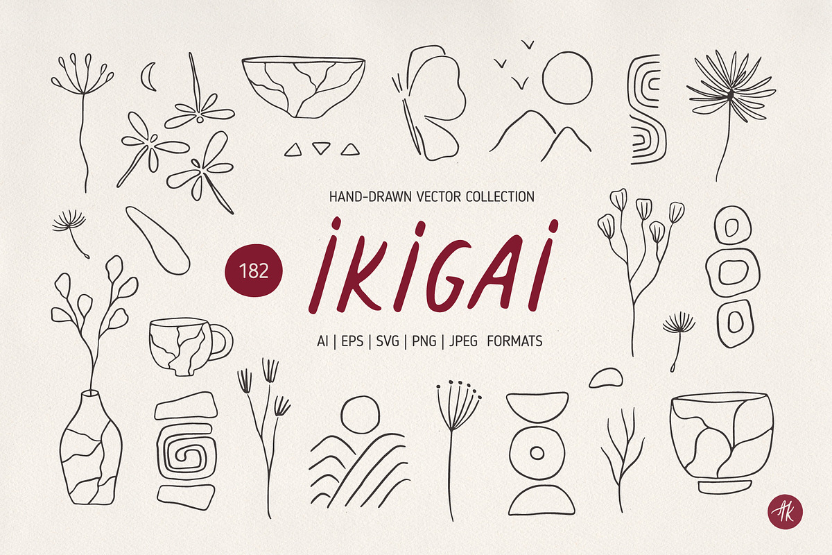 Ikigai Mindful Line Art Set, an Object Illustration by Alena Koval (Photo 1 of 16)