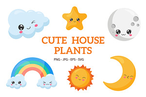 Set Of Cute Kawaii Sky Objects