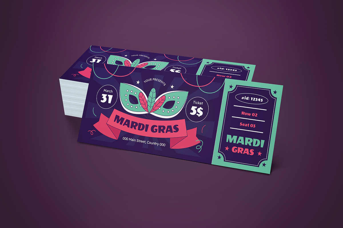 Ticket Mardi Gras, a Card Template by graphicook (Photo 2 of 3)