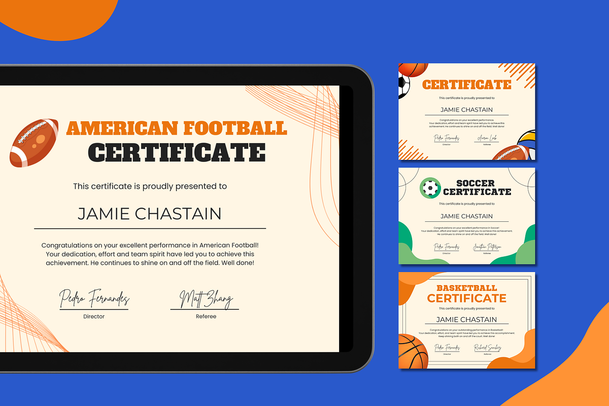 5 Sports Certificates Templates, a Templates & Theme by TemplateCastleStore (Photo 2 of 9)