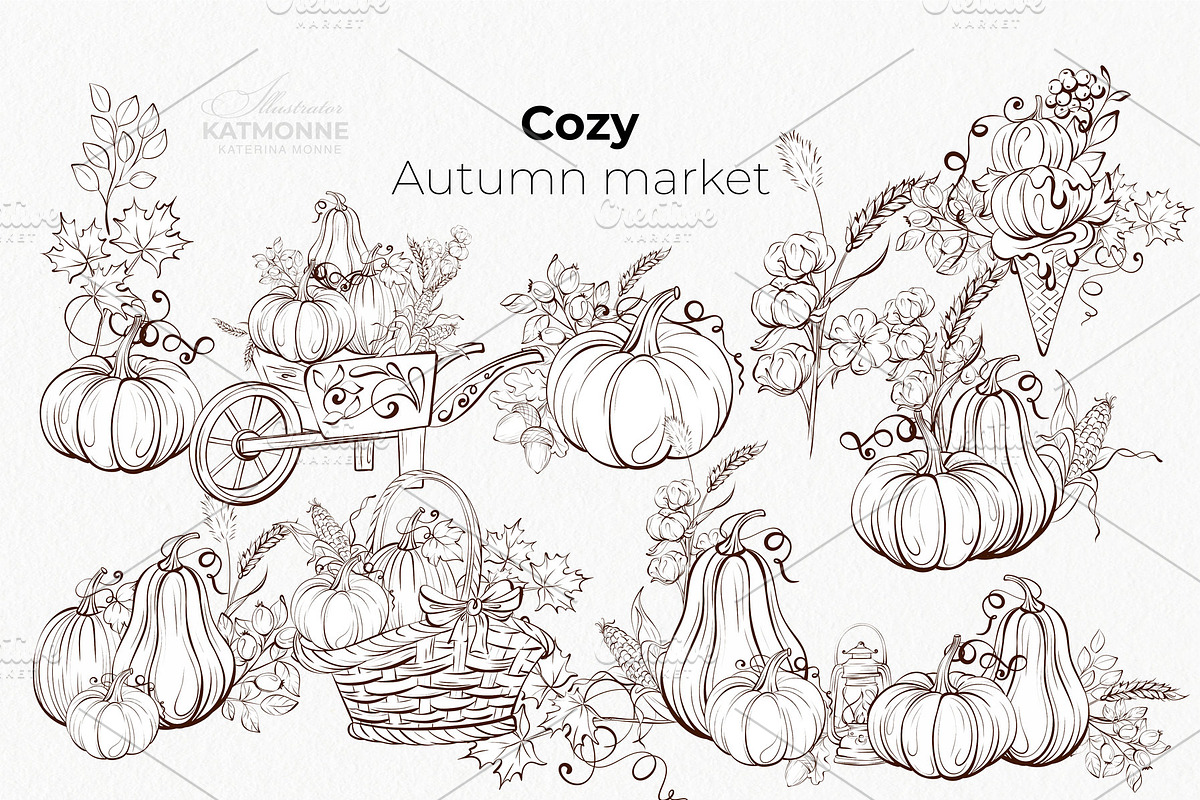Vintage Autumn Botanical Line Art, a Seasonal Illustration by katmonne (Photo 6 of 14)