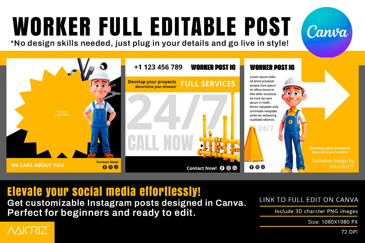Worker Canva template Post, a Social Media Template by Maioriz Shop (Photo 2 of 2)