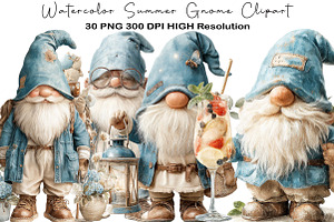 Watercolor Summer Gnome Clipart, an Illustration by Black Bird Studio