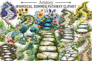 Watercolor Summer Pathway Clipart, an Illustration by designcity5