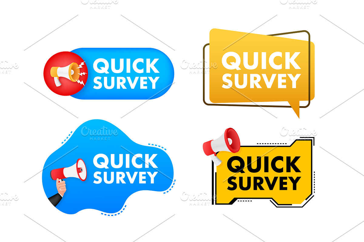 Megaphone label set with text quick, an Illustration by DG-Market