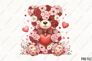 Pink Floral Valentine Teddy Bear PNG, an Illustration by CraftArtStudio (Thumbnail 1 of 4)