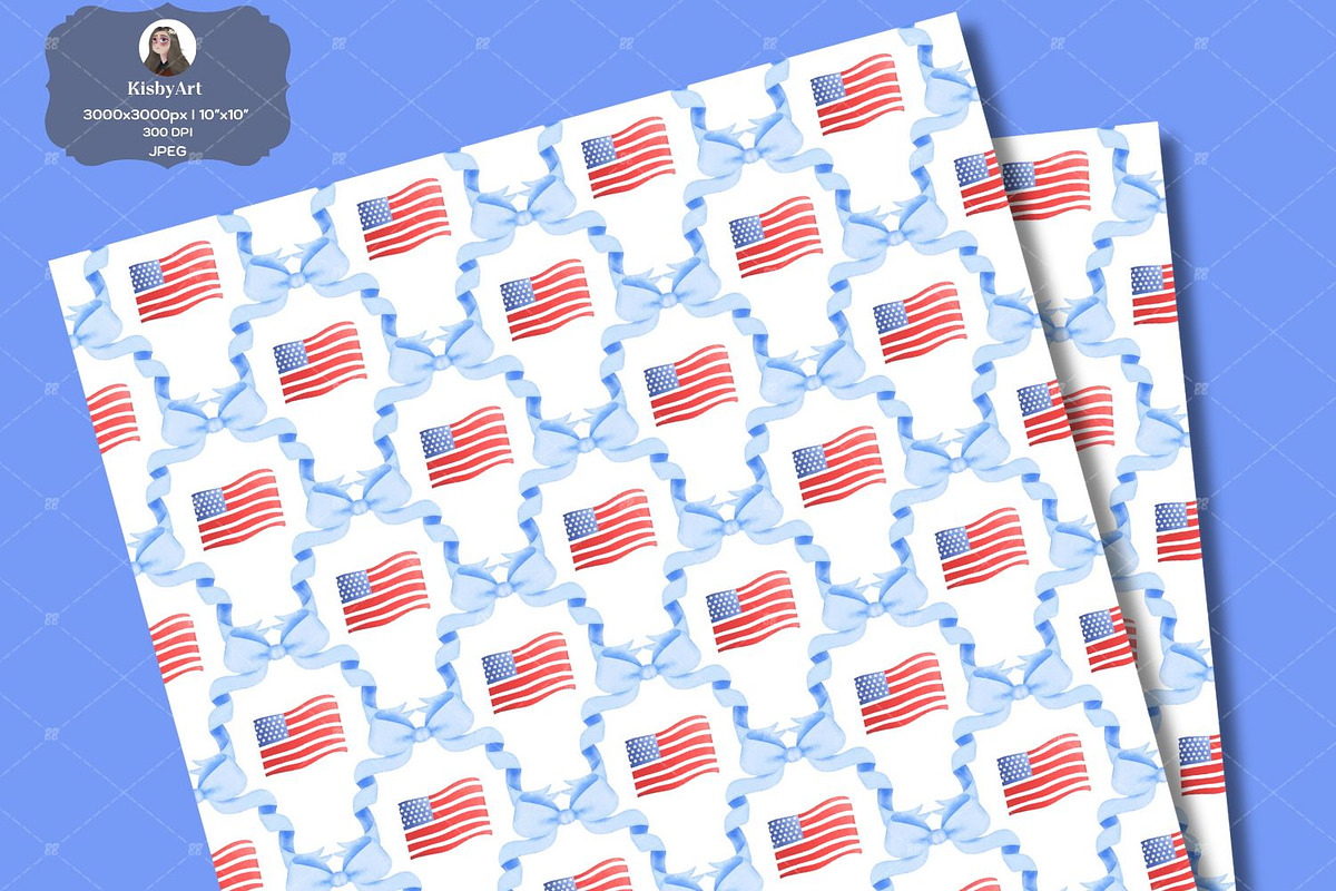 American Flags Coquette Bow Seamless, a Pattern Graphic by KisbyArt (Photo 3 of 3)