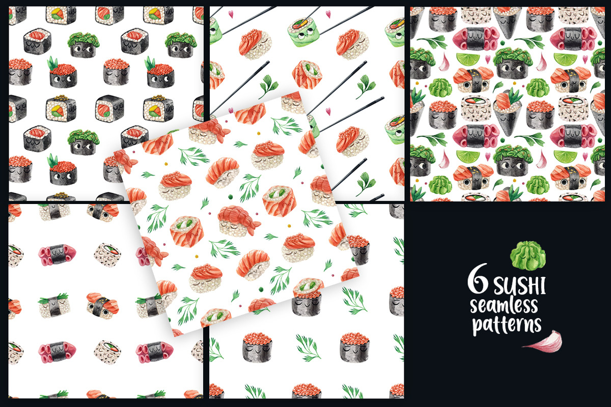 Kawaii Sushi watercolor set, a Food Illustration by KatBranchArt (Photo 3 of 3)