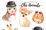 Chic Animals Watercolor Clip Art, an Animal Illustration by everysunsun (Thumbnail 3 of 5)