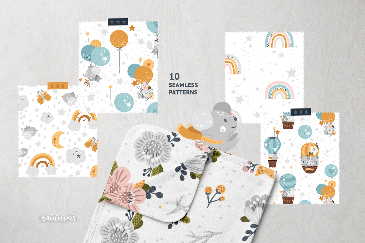 Hot Air Balloon Clipart & Patterns, an Animal Illustration by tatiletters (Photo 5 of 11)