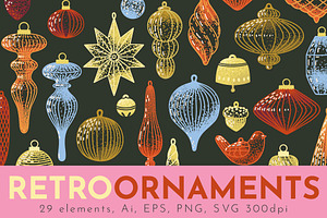 RETRO CHRISTMAS ORNAMENTS: clipart