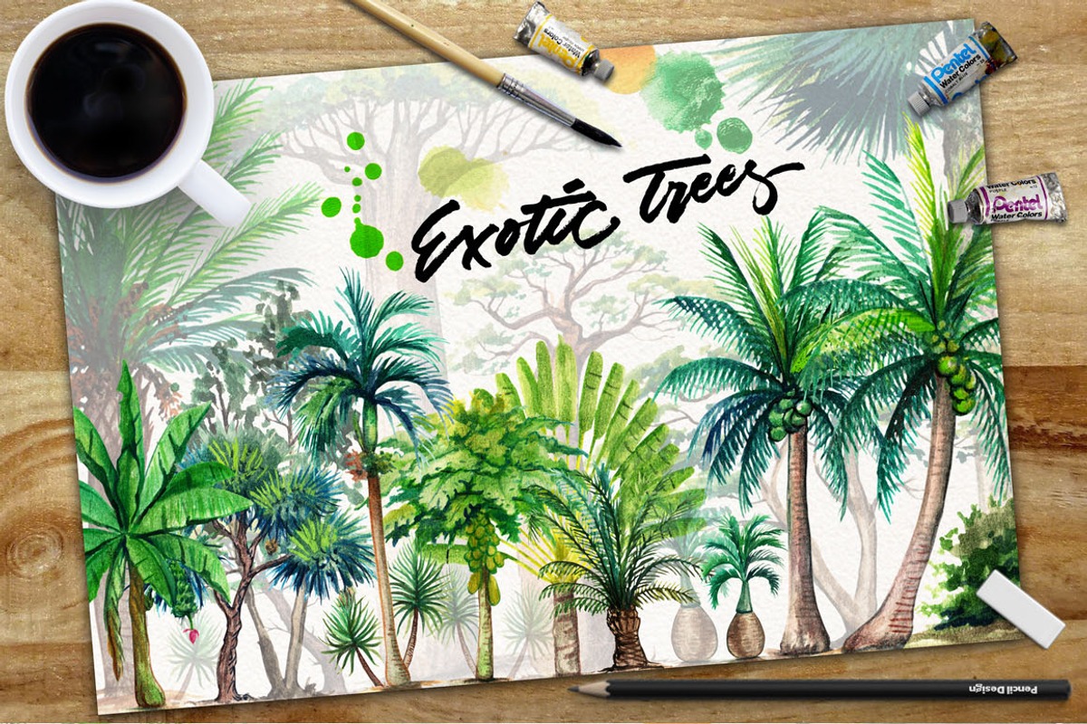 Watercolor Exotic Trees, an Illustration by Graphobia (Photo 1 of 11)