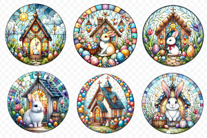 Round Stained Glass Easter Clipart