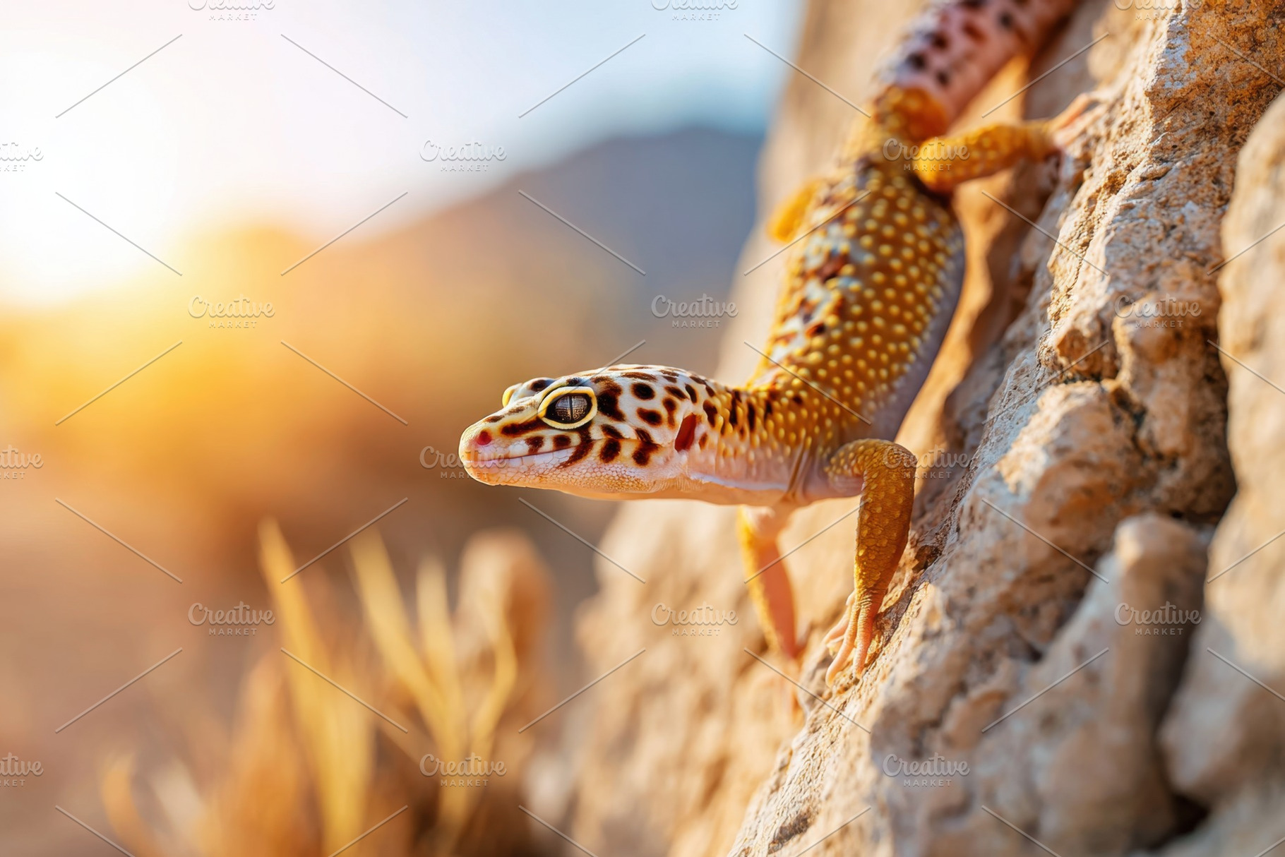 Close-up of a gecko in a desert environment, an Animal Photo by AlyaAnd
