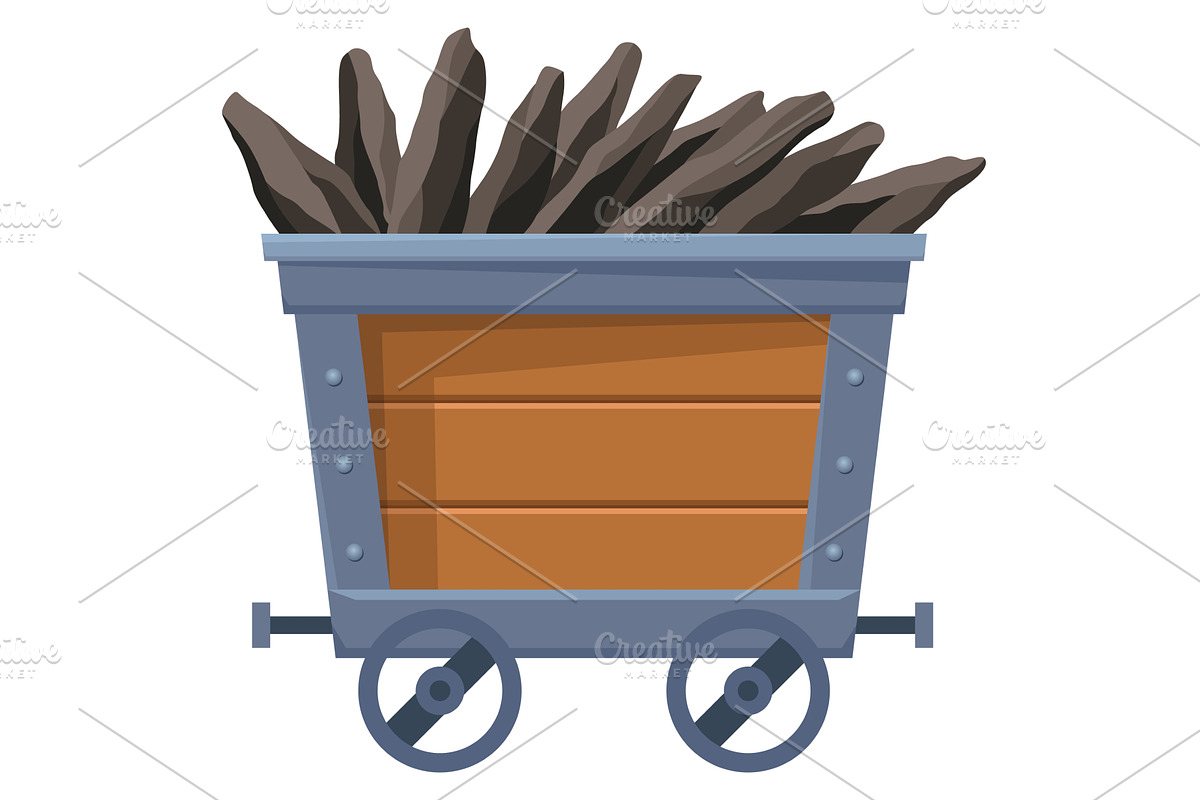 Metal mine cart loaded with, an Object Illustration by Things for designers