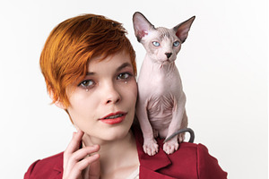 Cat sitting on shoulder young woman, an Animal Photo by Alexander-Piragis