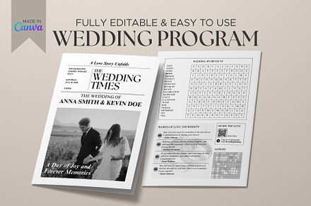 Minimalist Newspaper Wedding Program, a Magazine Template by Oshin Design