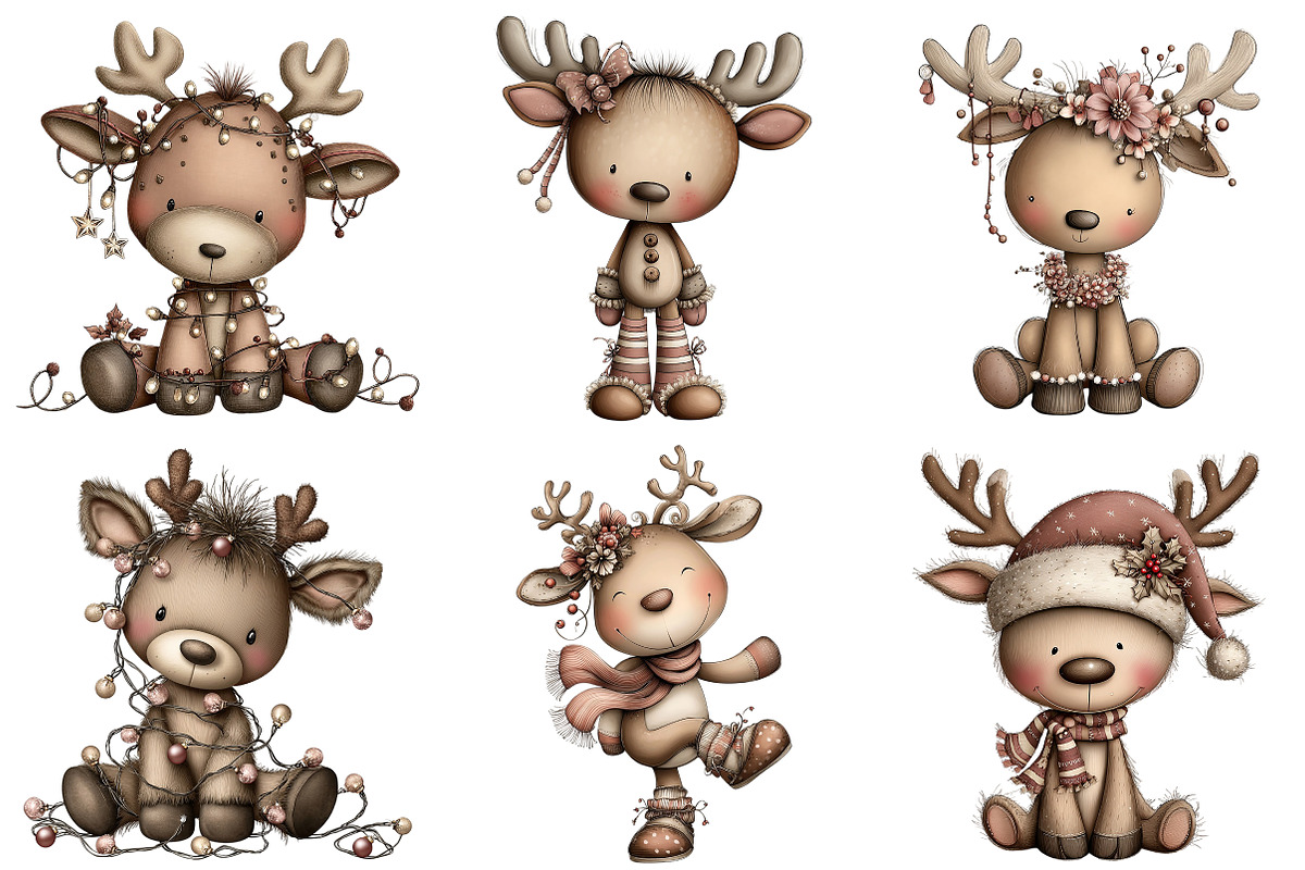Quirky Christmas Reindeer Clipart, an Illustration by Craft Nest (Photo 4 of 11)