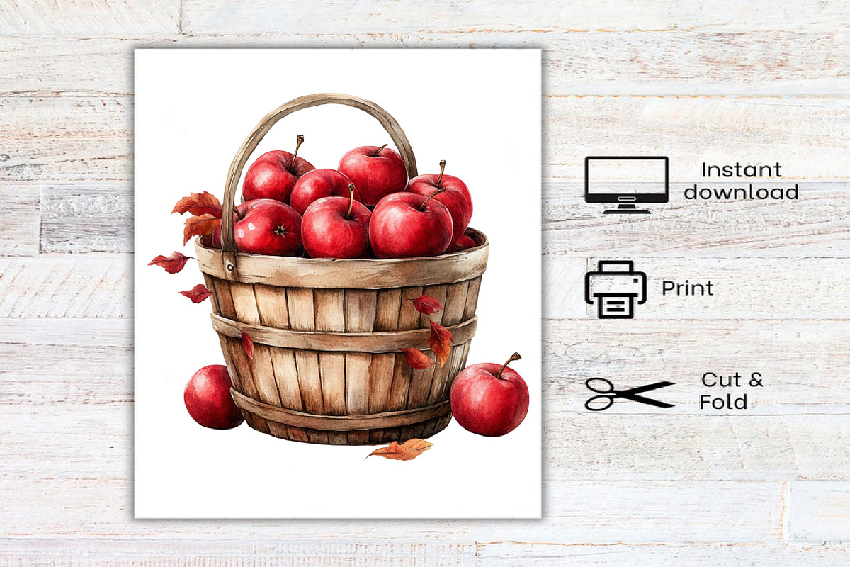 Watercolor Autumn Apple Basket PNG, a Seasonal Illustration by Canvas Craft (Photo 6 of 6)