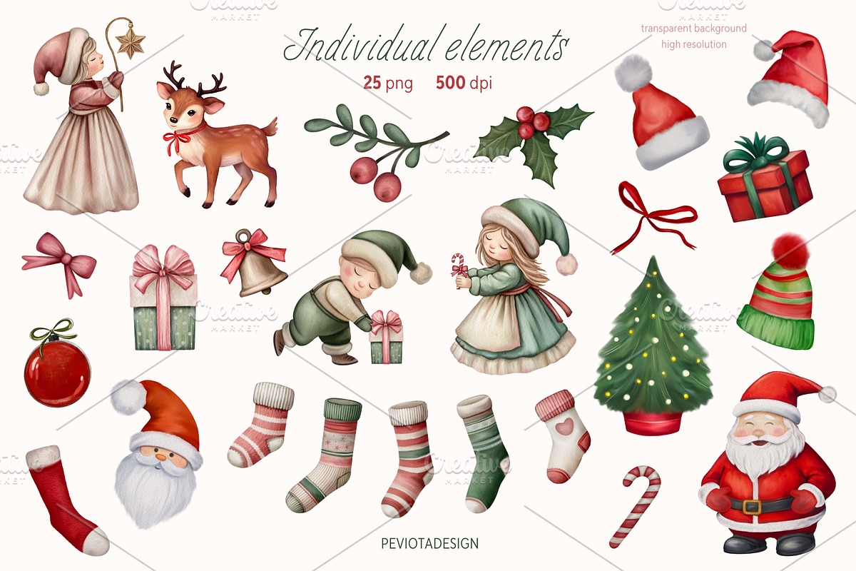Cute watercolor Christmas collection, a Seasonal Illustration by Peviotadesign (Photo 2 of 13)