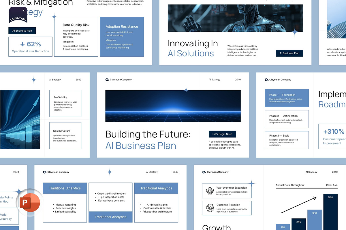 White Blue Modern AI Business Plan, a Presentation Template by Claymoon Lab (Photo 2 of 7)