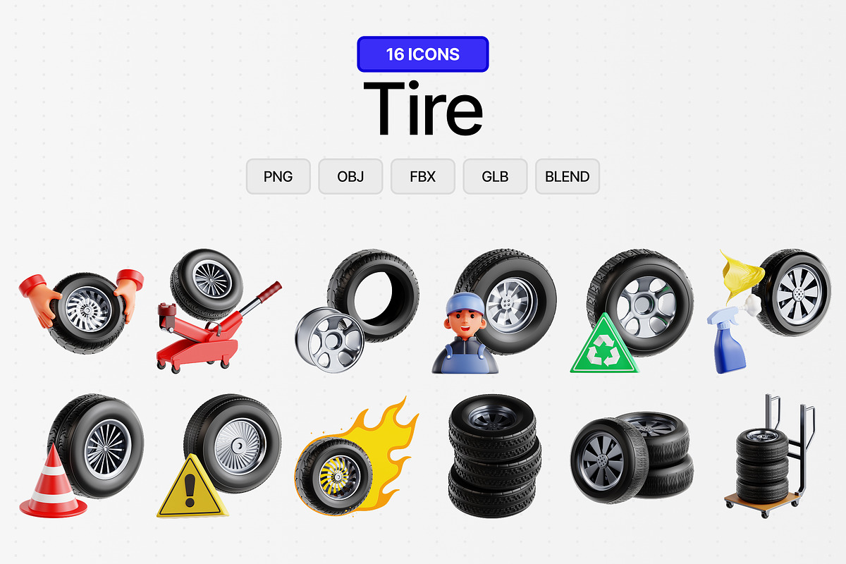 Tire 3D Icon Set, a Cars & Vehicle 3D Model by Eklip Studio (Photo 1 of 3)