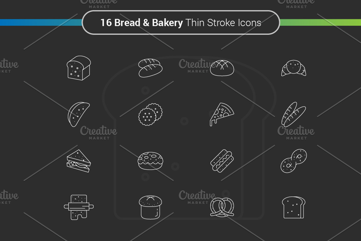 16 Bread Bakery Outline Stroke Icons, an Icon by WORAKAMON Design Studio