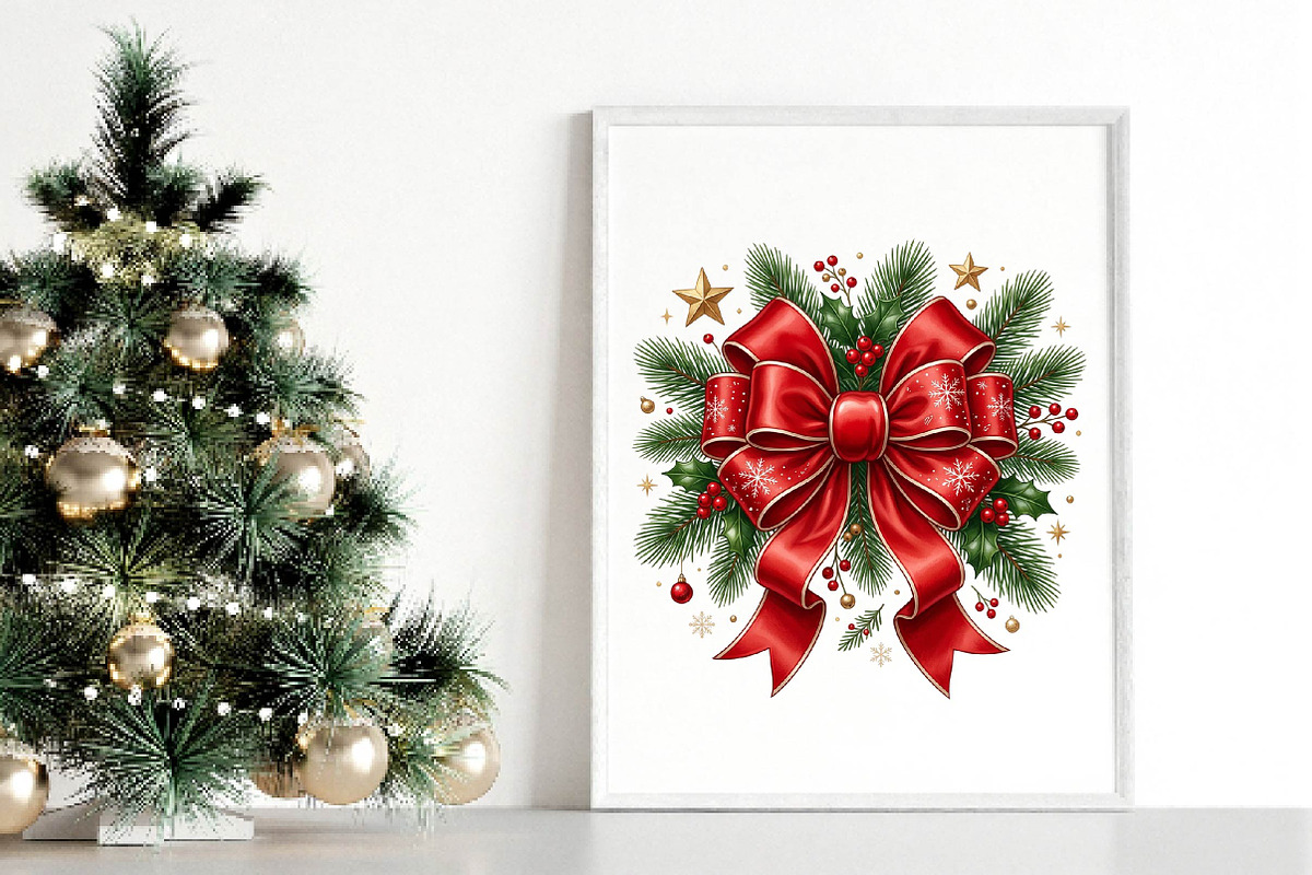 Christmas Bow Holiday Wreath PNG, a Seasonal Illustration by DreamPrint404 (Photo 3 of 6)