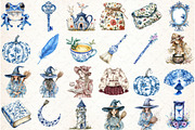Watercolor Toile Witch Clipart Bundl, an Illustration by Libby Wishes (Thumbnail 2 of 7)