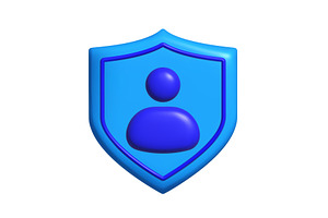 A blue shield displays a simple user, an Object Illustration by Woters little shop