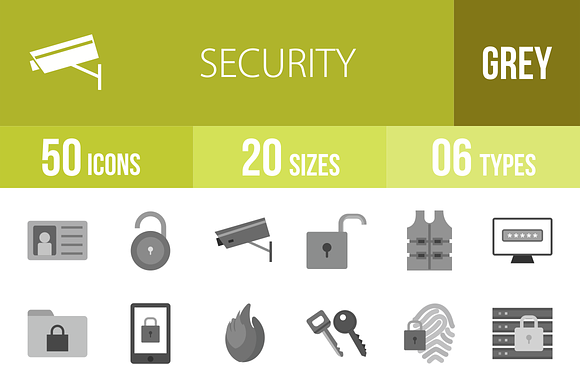 50 Security Greyscale Icons preview 4