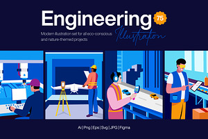 Engineering Illustration Art Set, a Technology Illustration by Brickclay