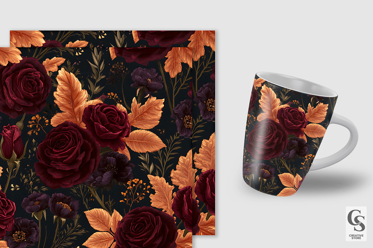 Gothic Fall Floral Seamless Pattern, a Pattern Graphic by Creative Store (Photo 3 of 5)