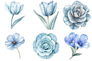 Dusty blue watercolor floral clipart, an Illustration by Watercolor design (Thumbnail 5 of 5)