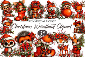 Whimsical Christmas Woodland Friends, a Seasonal Illustration by designcity5