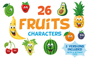 26 Fruit Characters In Cartoon Style