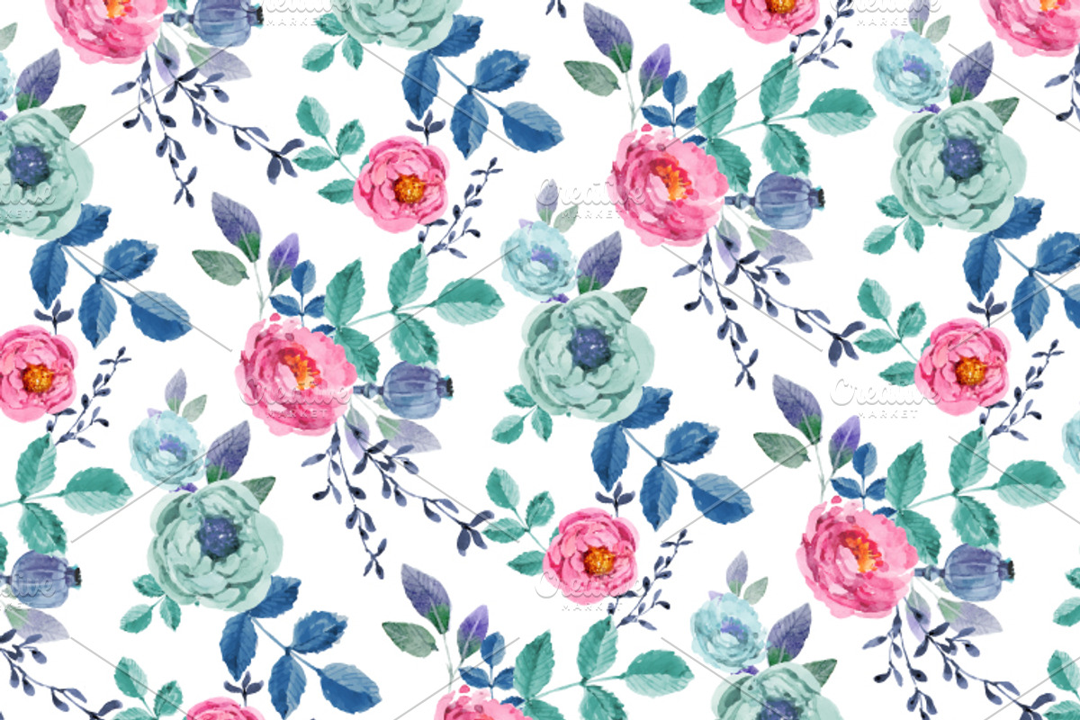 Seamless Watercolor  Floral Patterns, a Pattern Graphic by Cheeba Ribba Designs (Photo 2 of 3)