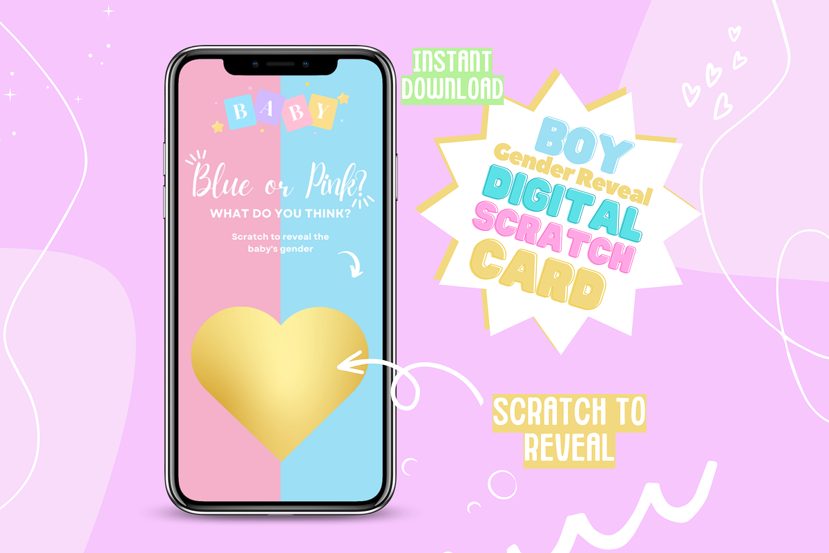 Boy Gender Reveal Scratch Card, a Landing Page Template by SunshineStudioBoutique (Photo 1 of 8)