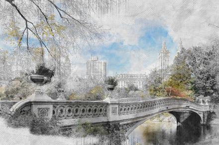 Watercolor bridge in Central Park