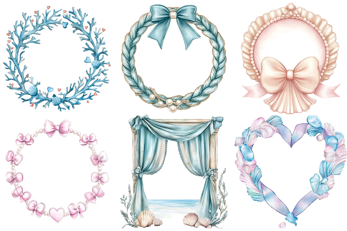 Coquette Coastal Summer Frame Bundle, an Illustration by Watercolor design (Photo 4 of 5)