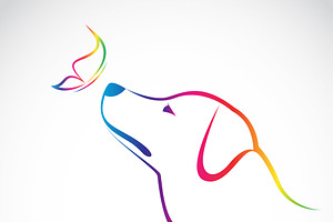 Vector Of Dog And Butterfly. Animal.