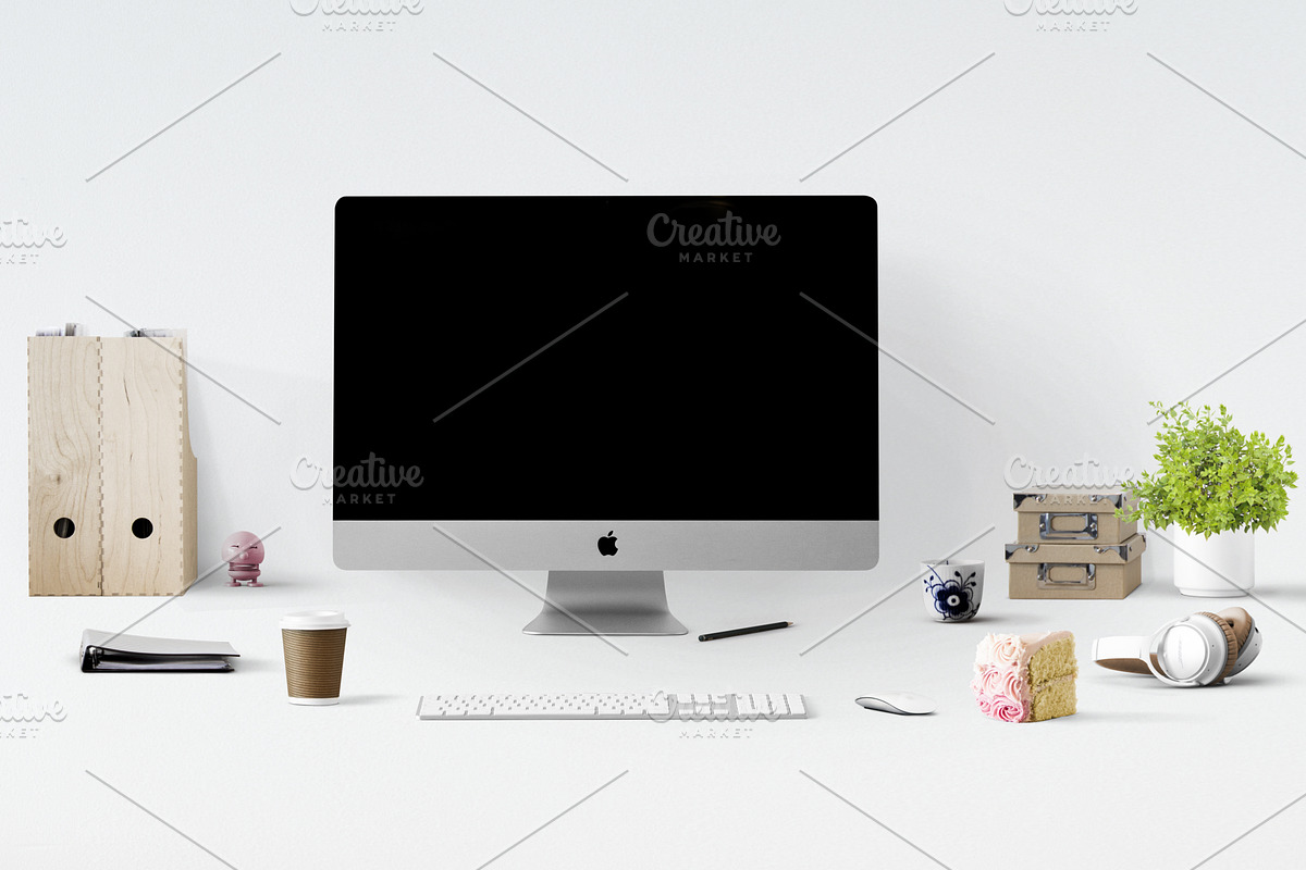 computer mockup | desk mockup bundle, a Mac Mockup by PinkJellyfish (Photo 2 of 8)