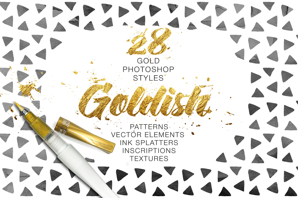 Goldish Kit. Gold Styles with Extras, a Layer Style Add-On by Ruslan Zelensky (Photo 2 of 5)