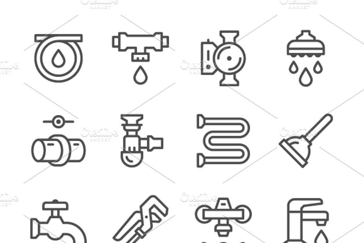 Set line icons of plumbing, an Outline Icon by motorama