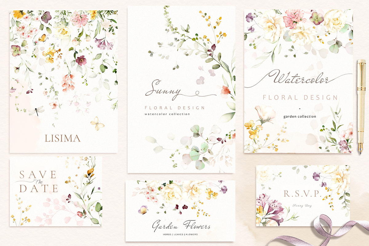 White roses & wildflowers floral set, a Decorative Illustration by Lisima (Photo 3 of 13)