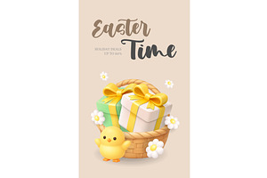 Easter time banner with chick and, an Object Illustration by GraphiShop