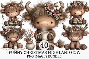 Cute & Funny Christmas Highland Cow, an Illustration by Craft Nest