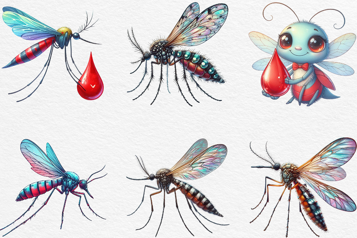 Watercolor Mosquitoes Clipart, an Illustration by Black Bird Studio (Photo 2 of 6)